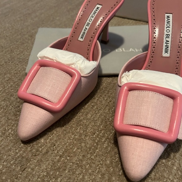 Manolo Blahnik Maysale 70 linen mules light pink size 37 - Picture 8 of 8